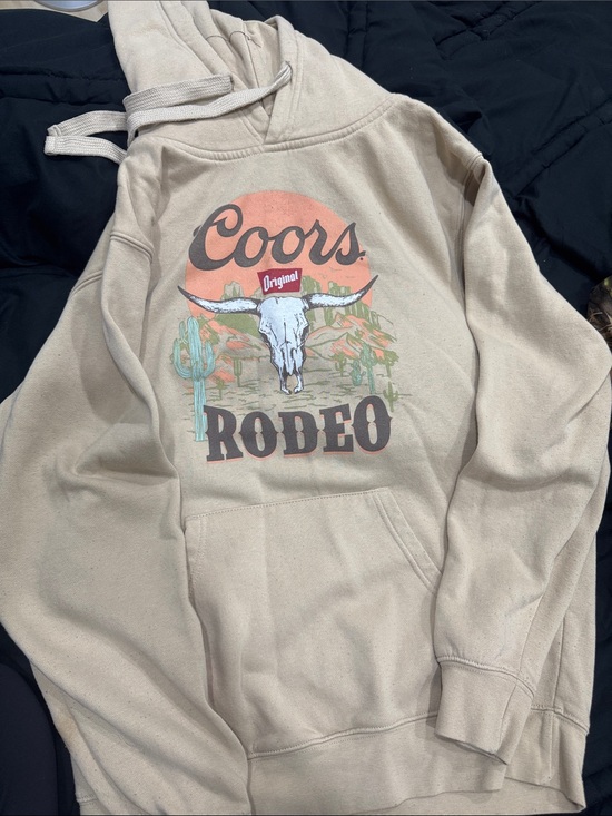 Buckle Jackets & Blazers - Buckle Coors Rodeo Graphic Hoodie in Beige with Orange & Teal Print